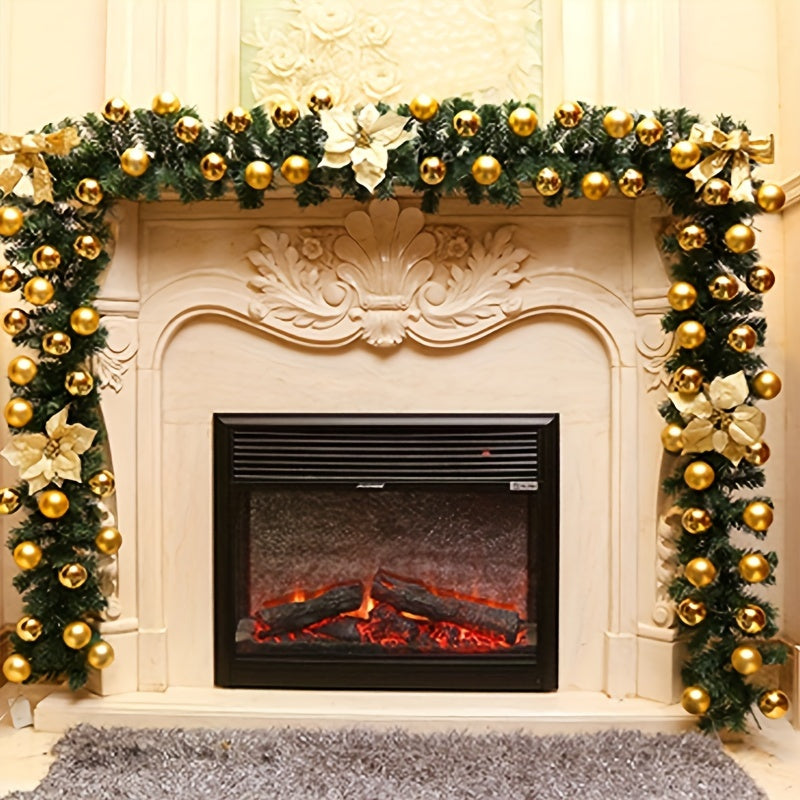 106-Inch PVC Greenery Garland with Red Berries, Pinecones, and Lights for Christmas Fireplace Decor - Festive Plastic Mantel Decoration for Hotel, Mall, Doorway, and Staircase - Battery Powered (AA, Non-Rechargeable)