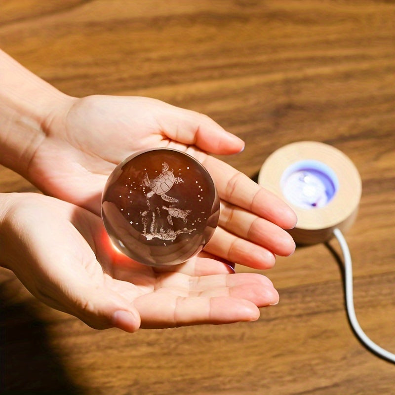 Sea Turtle Crystal Ball with Wooden Light Base – Perfect for Home Decor or as a gift for Turtle Lovers. 5.99 cm.