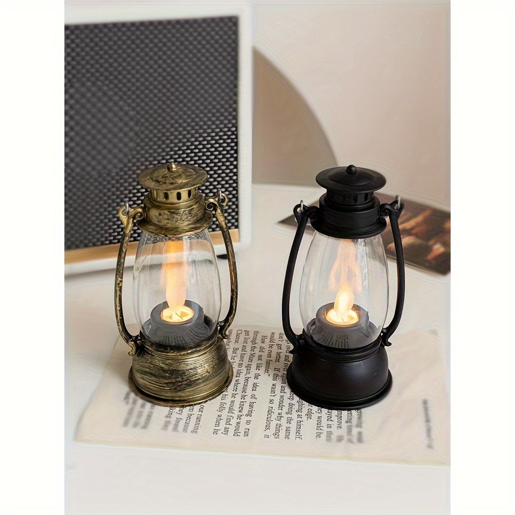 Mini lantern table lamp with touch switch, battery-powered. Made of plastic with non-rechargeable button battery. Suitable for different rooms. Includes light source.