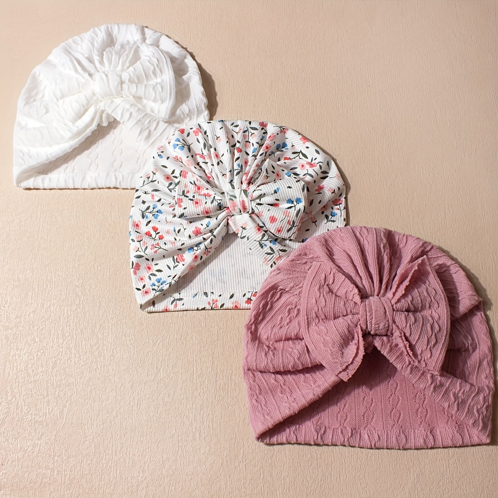 Soft and cute bow pullover caps for kids, available in packs of 3 or 6. Ideal for daily wear.