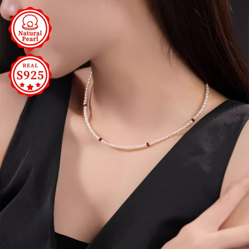 Stylish and Luxurious Freshwater Pearl Necklace for Women - Featuring an S925 Silver Clasp, Adjustable Strand of 3-4mm Rice Shaped June Birthstone Pearls, Perfect Gift Presented in a Gift Box