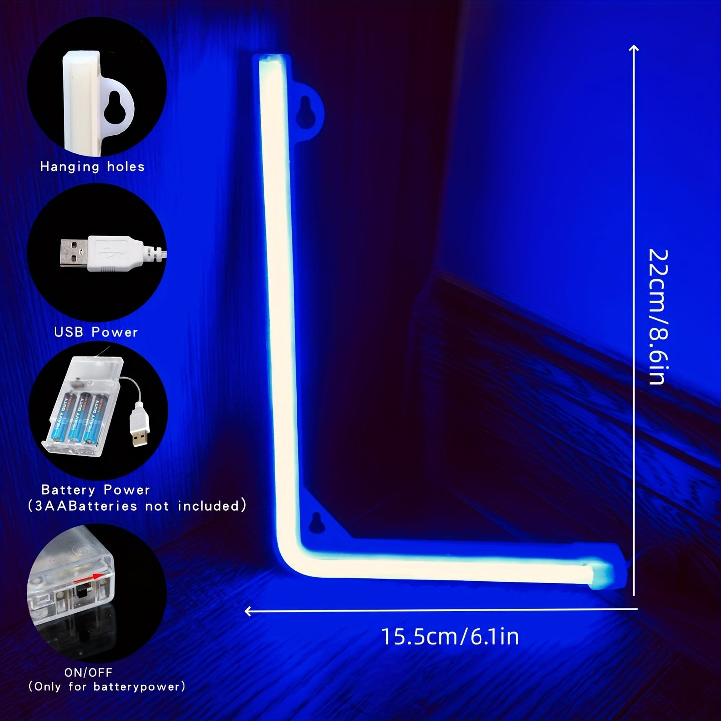 Neon LED letter light sign, powered by USB or batteries, perfect for bedroom decor or special occasions.