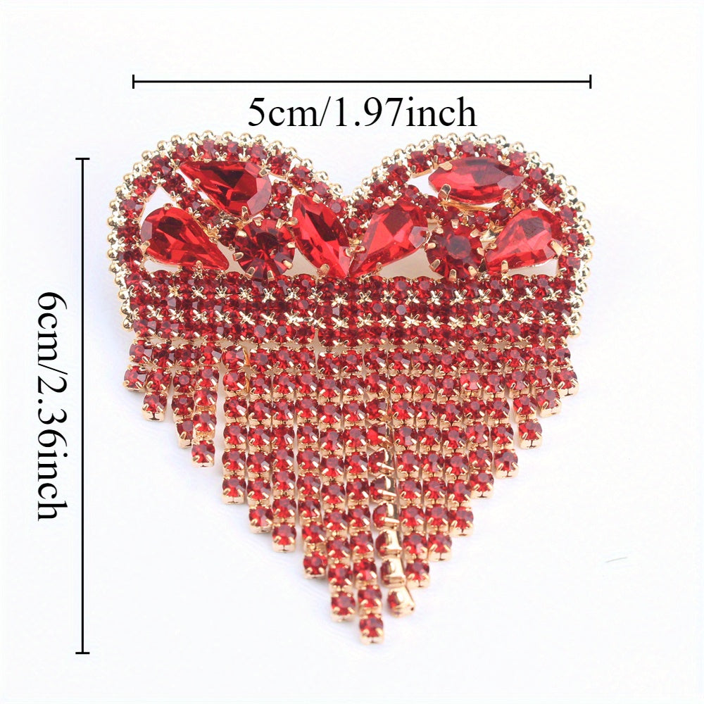 Luxurious Heart-Shaped Rhinestone Brooch Pin with Tassel, featuring an Elegant and Unique Irregular Shape. This Novelty Simulation Modeling accessory is perfect for ladies who want to make a fashion statement. Ideal for parties and also makes a great