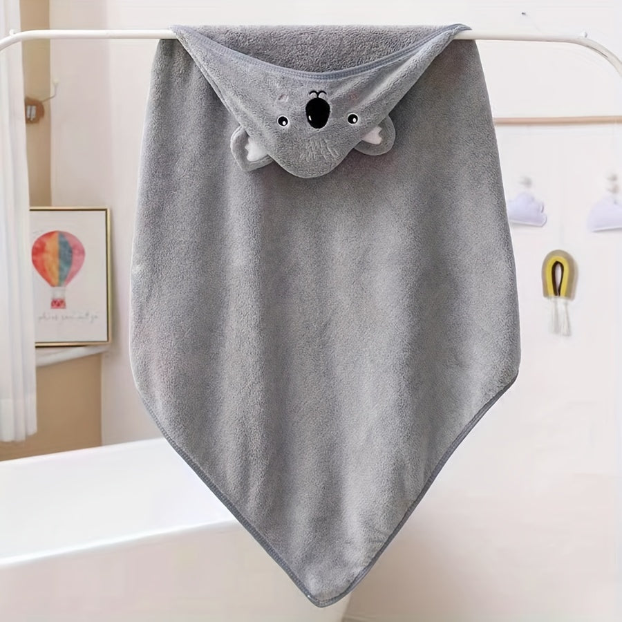 Soft coral fleece hooded towel for kids with cute cartoon design - Absorbent and skin-friendly, suitable for swimming and bathing.