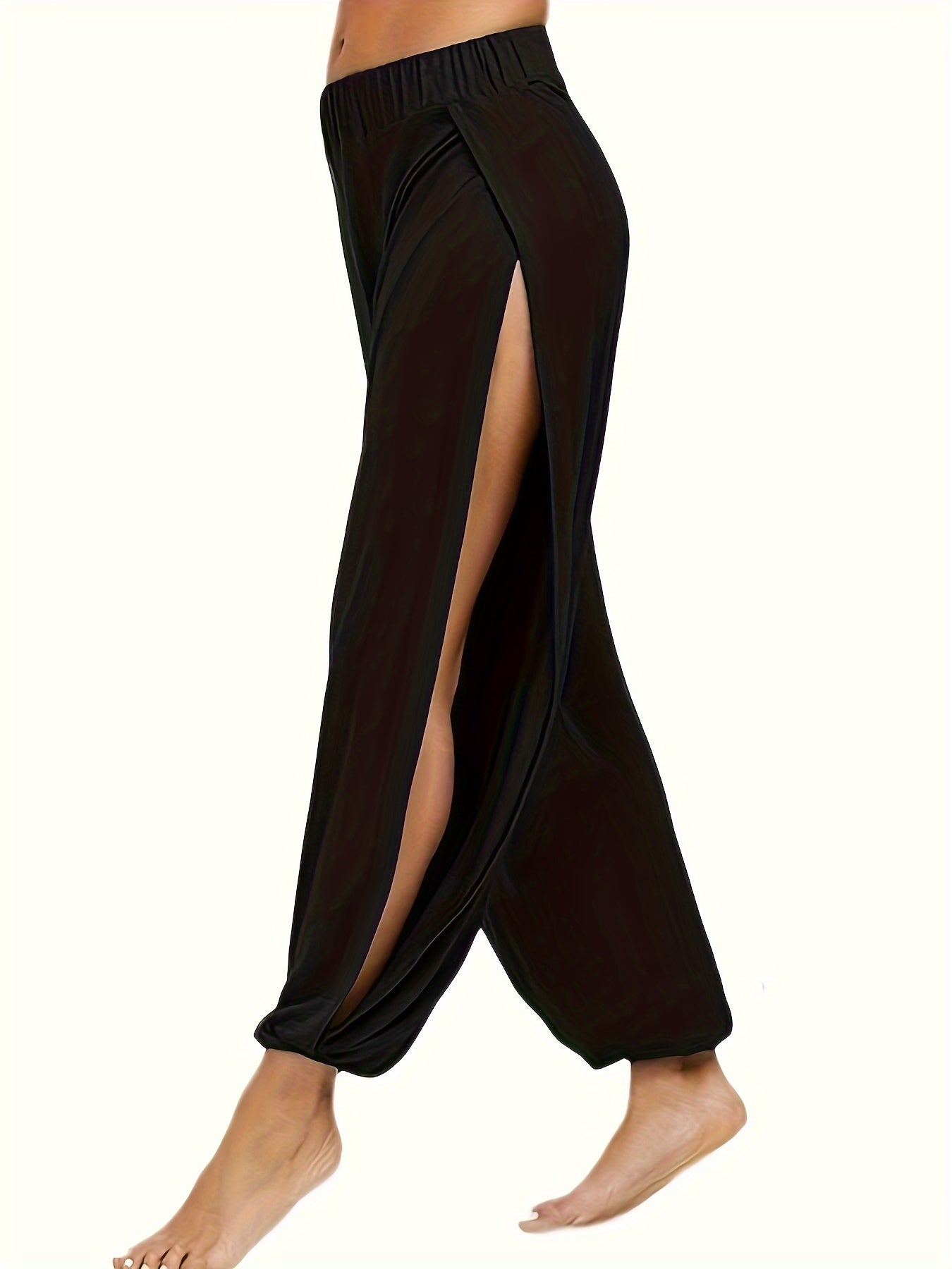 Relaxed-fit lounge pants with elastic waist and side split detail for women's sleep and loungewear.