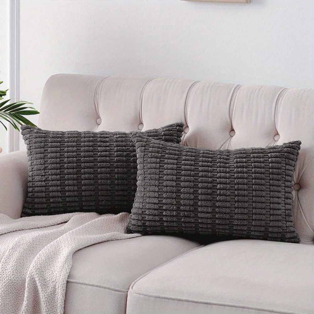 2 Corduroy Decorative Throw Pillow Covers, Soft Boho Striped design for modern farmhouse home decor, suitable for sofa, living room, couch, and bed. Pillow cores not included.