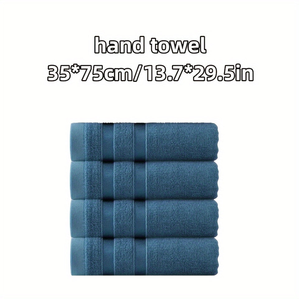 4-Pack of soft and absorbent bamboo hand towels for bathroom with a skin-friendly design featuring a contemporary striped pattern and space theme. Made with 70% bamboo fiber, 18% cotton, and 12% polyester, these towels have a weight of 420gsm and measure