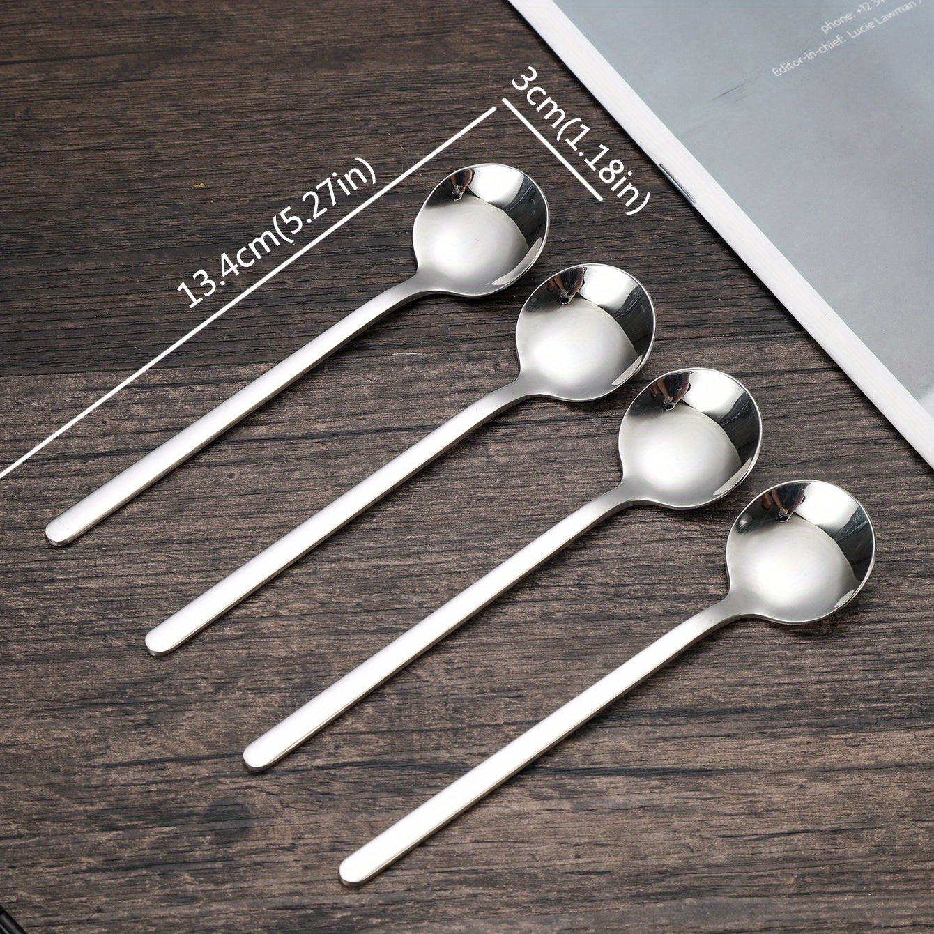 Set of 4 Stainless Steel Long-Handled Spoons - Ideal for Coffee, Milk, Ice Cream, and Honey - Beautiful Gold Finish, Small Round Design, Great for Mixing and Serving Cake