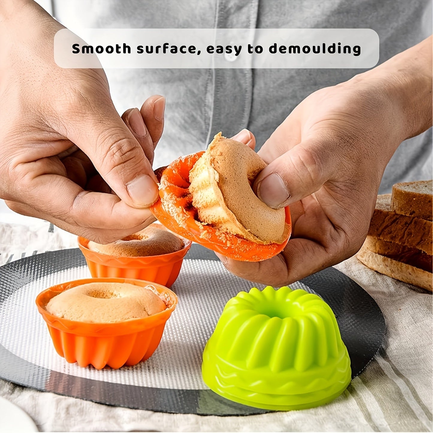 Silicone Muffin Cups Set - Includes 12 Fluted Tube Cake Cups, Reusable Cupcake Liners, and Mini Bundt Molds - Essential Baking Tools, Kitchen Gadgets, and Accessories for Recipes