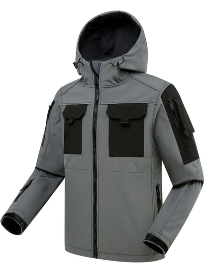 Men's warm hooded jacket with pockets, scratch resistant and perfect for outdoors.