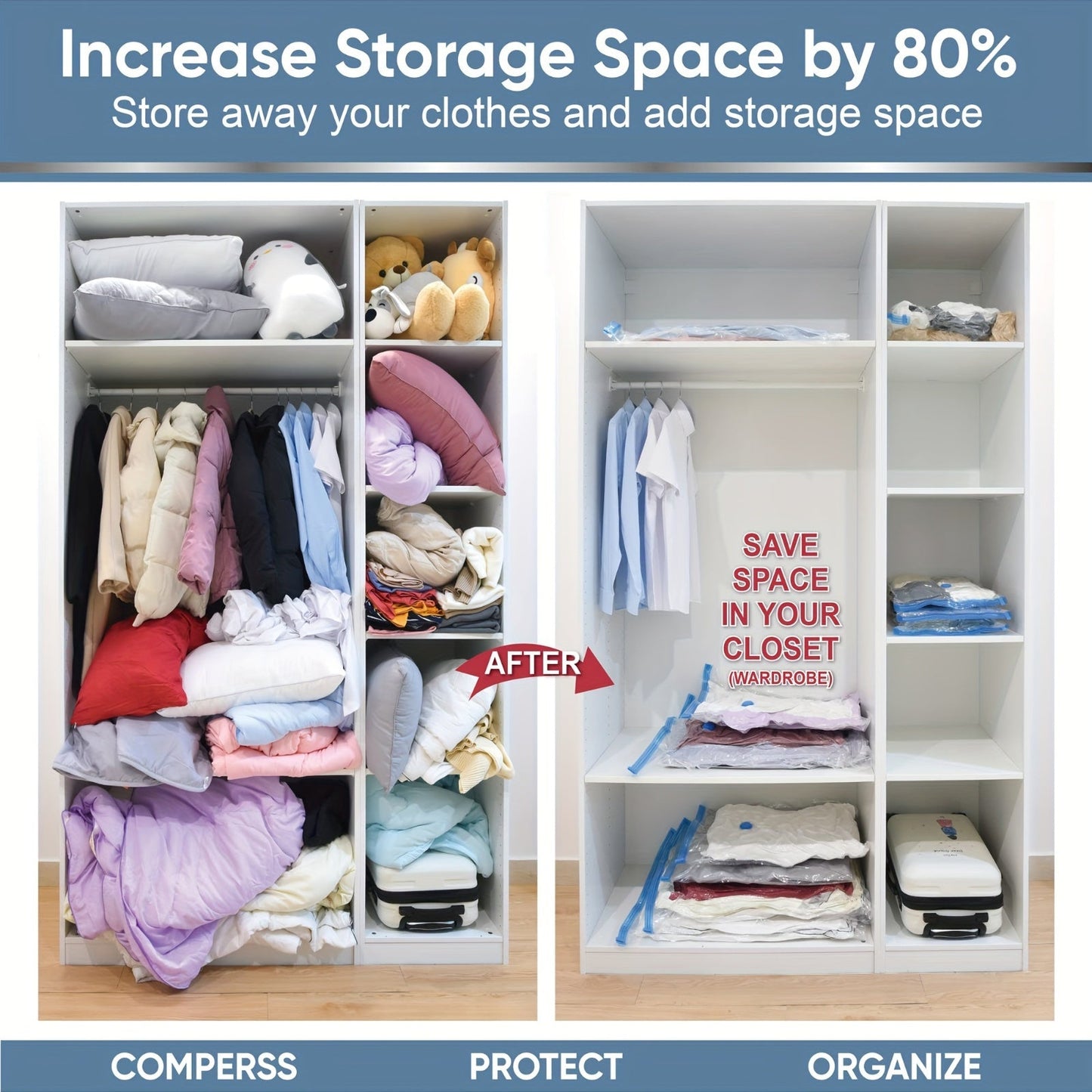 One piece of Vacuum Storage Bags designed for Clothes and Quilts - Versatile Rectangular Compression Bags with Zipper, Space-saving Storage Solution that does not require electricity, compatible with most Vacuum Cleaners and Hand Pumps.