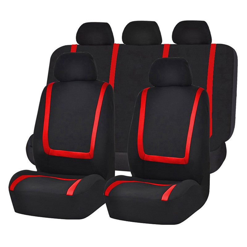 Nine-piece car seat set with patchwork design.