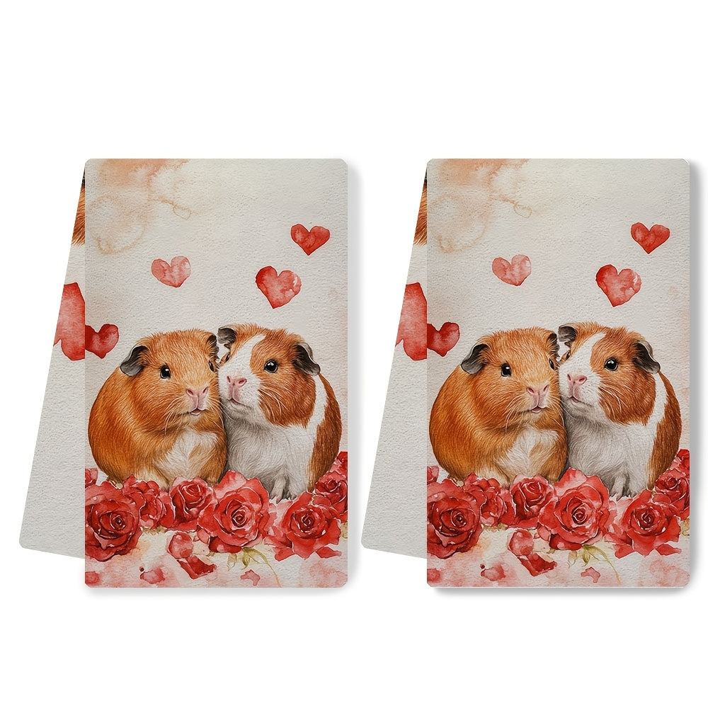 These adorable Guinea Pig and Rose kitchen towels are perfect for Valentine's Day! This set includes two ultra-soft towels that are highly absorbent and ideal for holiday decorations. Each towel measures 40.64X60.96 cm and is machine washable for easy