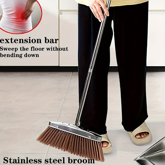 Durable Stainless Steel Broom with Extra-Long Handle - Ideal for Cleaning Hard Floors, Bedrooms, Kitchens, Living Rooms, and Outdoor Spaces