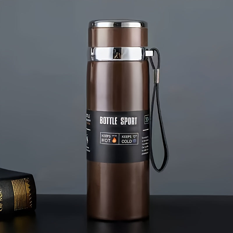 Large capacity travel kettle for outdoor sports made of 316 stainless steel, with an insulated cup and portable strap.