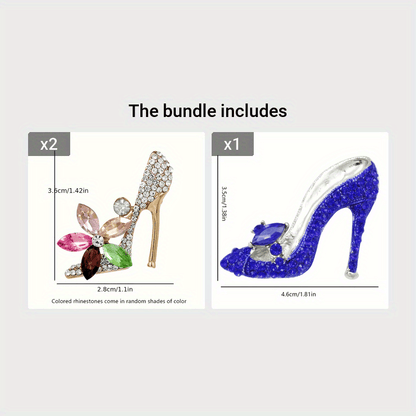 Rhinestone-studded high heel brooch pin with a sparkling finish - Adds a touch of elegance to shirts, suits, cardigans, scarves, and shawls - Ideal for parties and banquets - A fantastic gift idea for women.