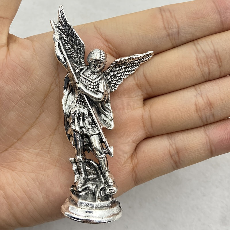 Saint Michael Archangel figurine made of zinc alloy for home decor and tabletop display.