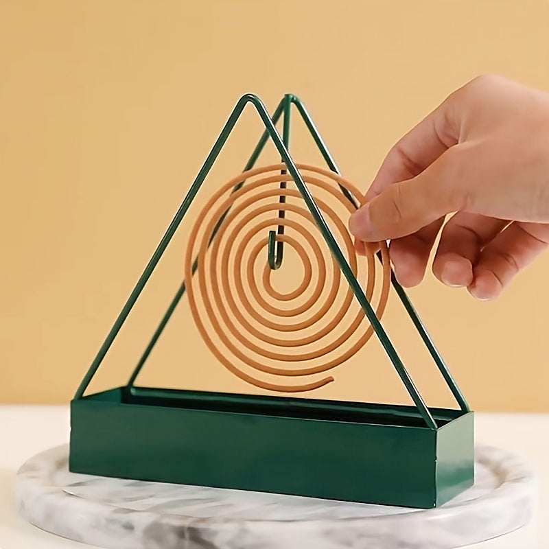 Sleek Triangle Iron Mosquito Coil Holder with Plastic Tray - Indoor/Outdoor Incense Burner for Home Decor