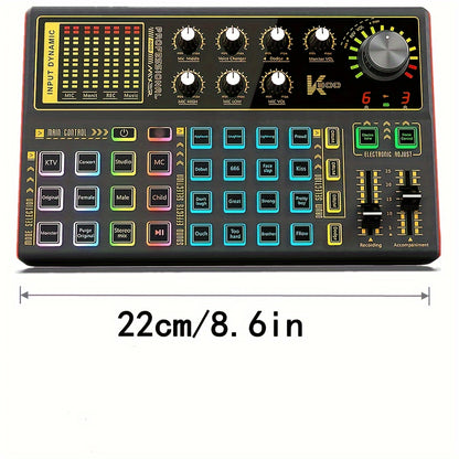 K300 Professional Sound Mixer Board with LED Voice Changer. Jonli efir, podkast, musiqa yozish va karaoke uchun ideal.