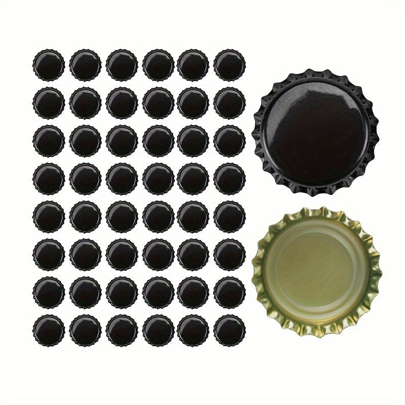 Bag of 50 Crown Hat Beer Bottle Caps in Golden, Silvery, and Black for Home Brewing and Bar Tools