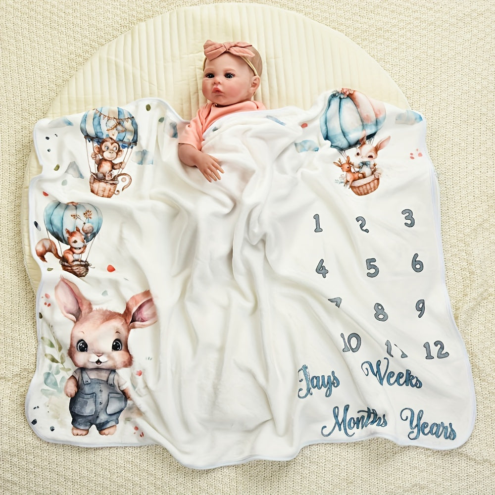 Cute animal print flannel milestone blanket for young children, perfect for photos and commemorating growth. Can also be used as a warm and soft bath towel. Size: 74.93cmx39