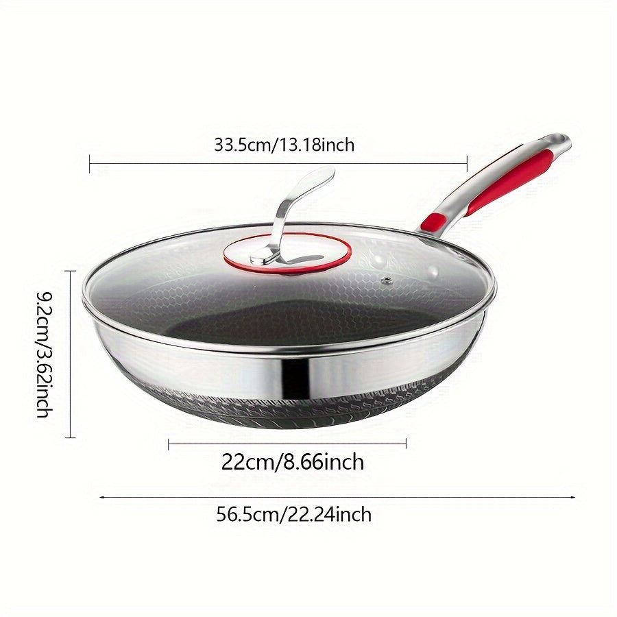 Get your hands on the 1pc 304 Stainless Steel Wok, designed with a 3-layer thickened construction for durability and large capacity. This wok is easy to clean, features a non-slip handle, and is compatible with all stoves. It is also dishwasher safe