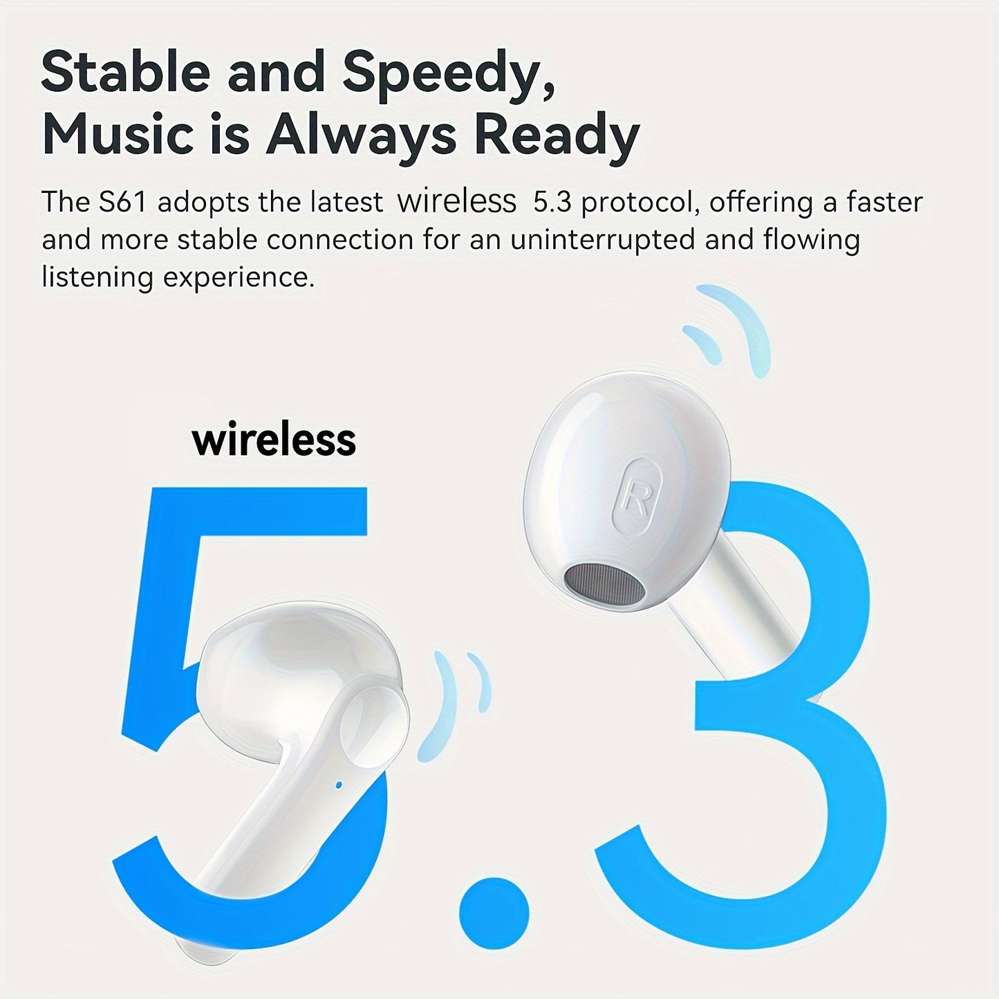 Wireless earbuds with 40 hours playtime, LED power display, microphone for iOS and Android phones.