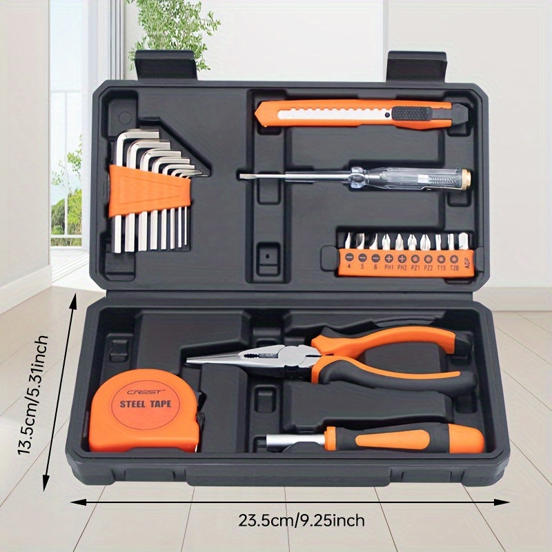 Universal 23pc Home Tool Kit with Carbon Steel Hand Tools in Plastic Case - Ideal for Household, Car, and Office Repairs - Ready to Use, No Batteries Needed.