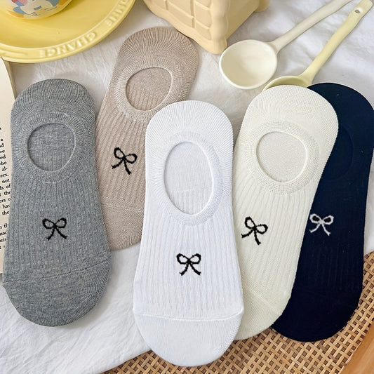 5 pairs of cute and sweet low cut boat socks with bow print for women.