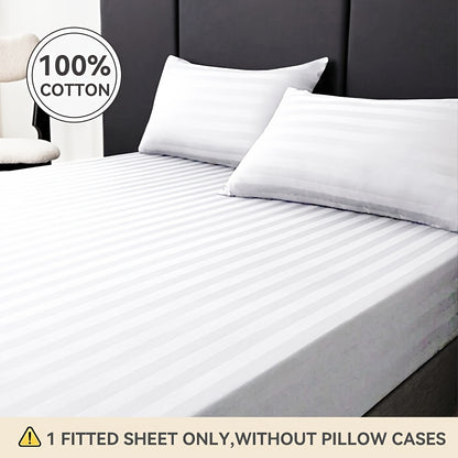 Luxurious 500 Thread Count Egyptian Fitted Sheet with Striped Pattern for King & Queen sizes.