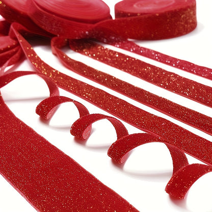 4.57m Red Velvet Ribbon with Glitter Accents - Perfect for Valentine's Day, New Year's, Gift Wrapping, Wreaths, Bow Decorations, and Flower Bouquets.