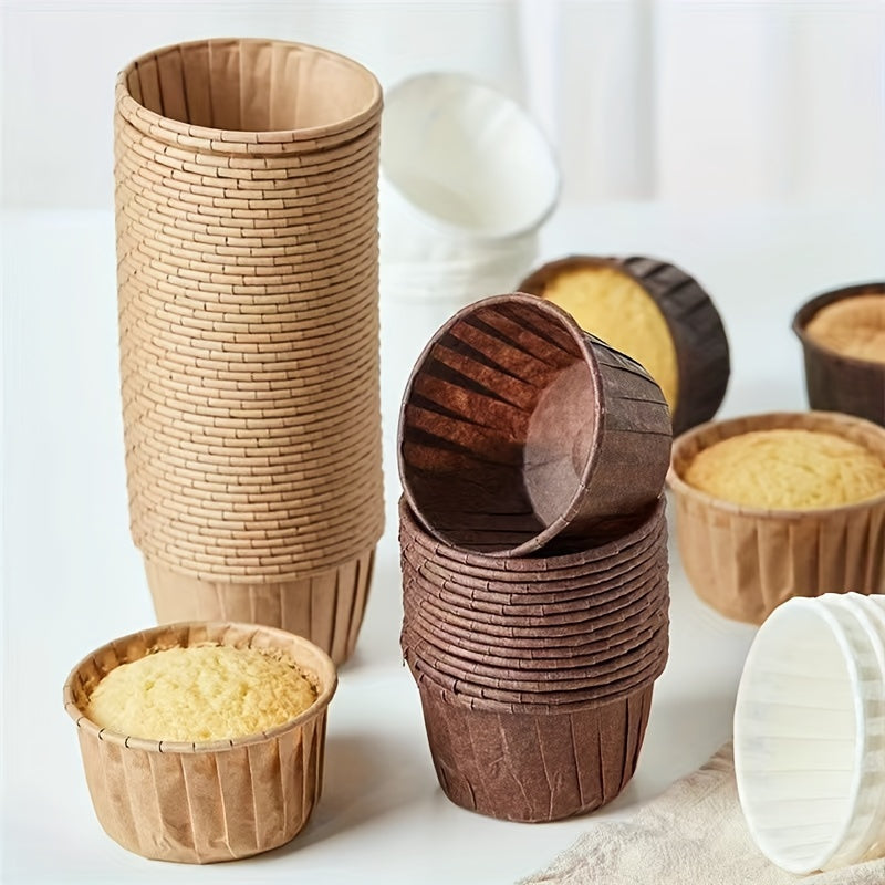 50 disposable muffin cups made of heat resistant paper, perfect for cupcakes and muffins. These baking tools are essential kitchen gadgets and accessories for any home kitchen.