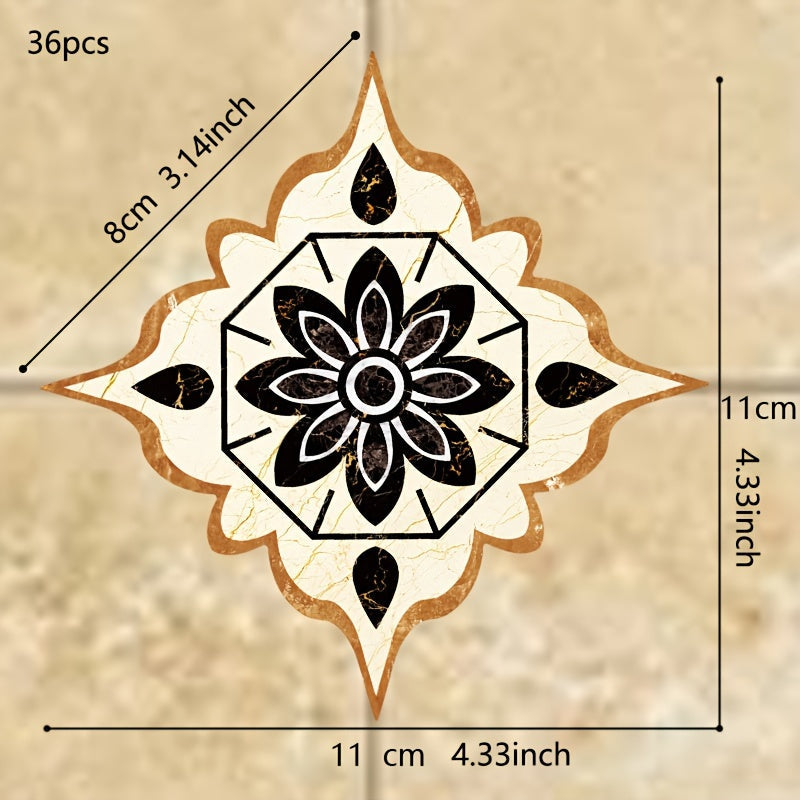 Набор из 36 наклеек на плитку в стиле бохо — самоклеящиеся, водостойкие наклейки для полов в гостиной, кухне и ванной комнате — квадратные, размером 11,0 см, легко наносятся для украшения дома.