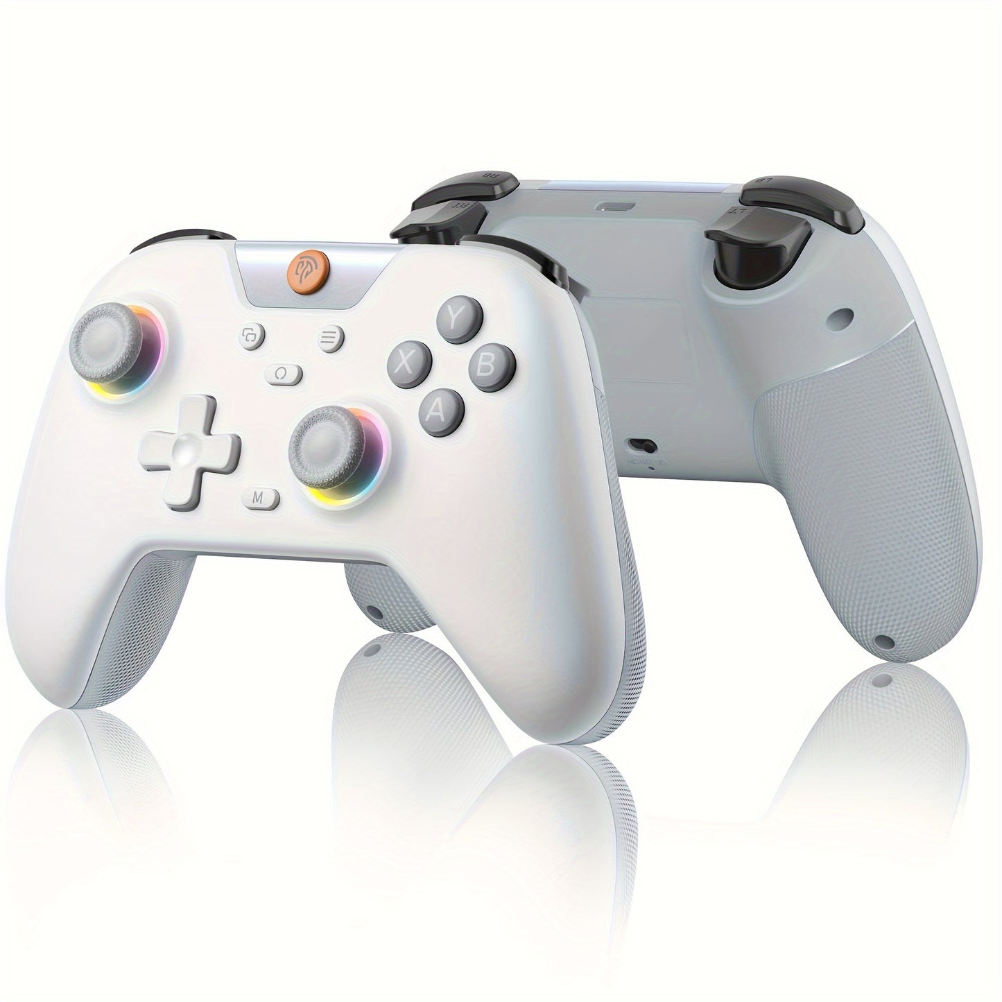 EasySMX Wireless PC Controller with 7 light colors and 5 light modes, hall joystick, hall trigger, 750 mAh rechargeable battery for PC/Switch/Mobile in White.