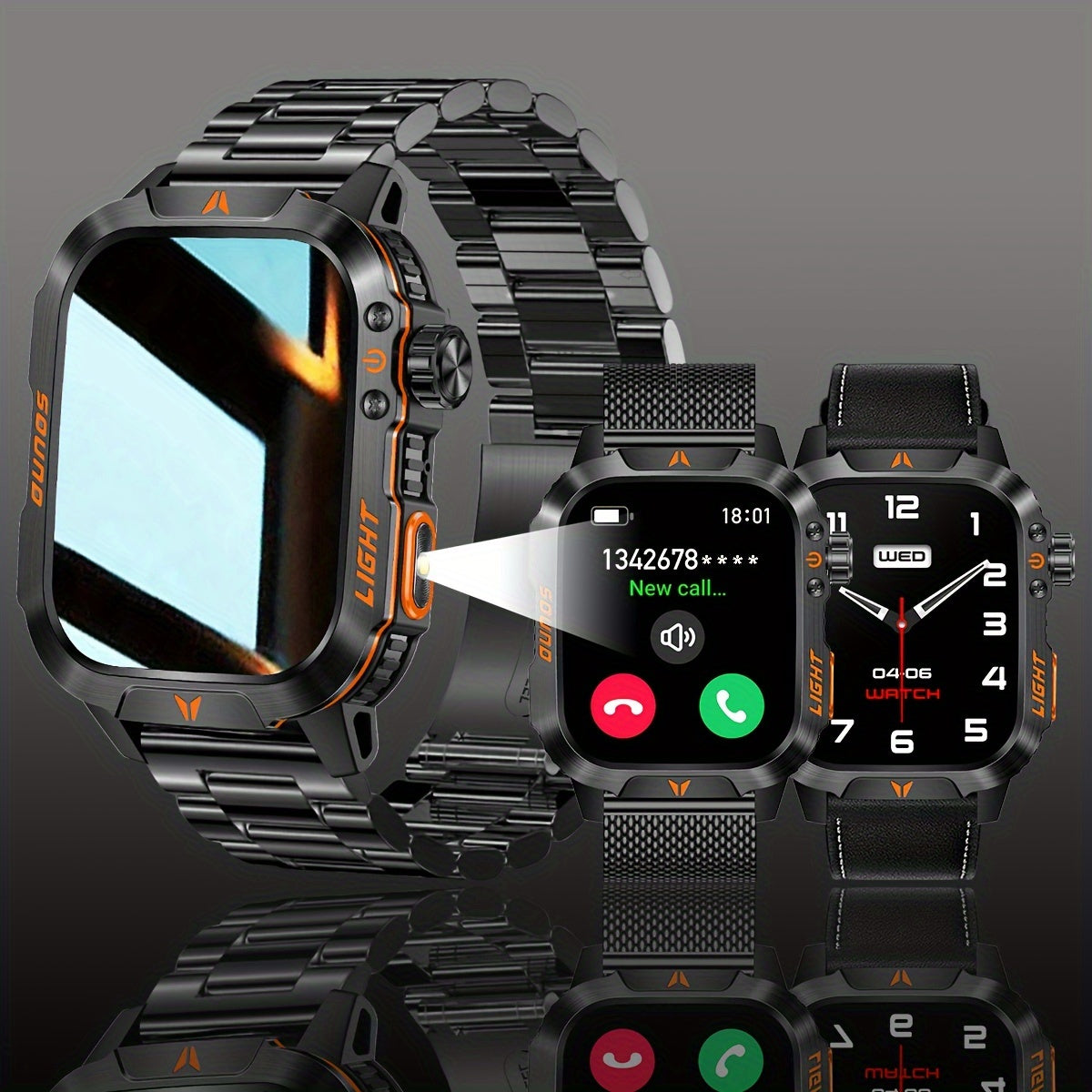 Coiusor Men's Smartwatch: HD Touch Screen, LED Flashlight, 100+ Sports Modes, Dial Support, Calorie & Pedometer Tracker.