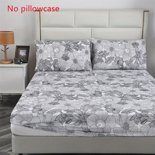 3-piece polyester fitted sheet set has a brushed skin-friendly finish, featuring plant flower design for home or hotel use.