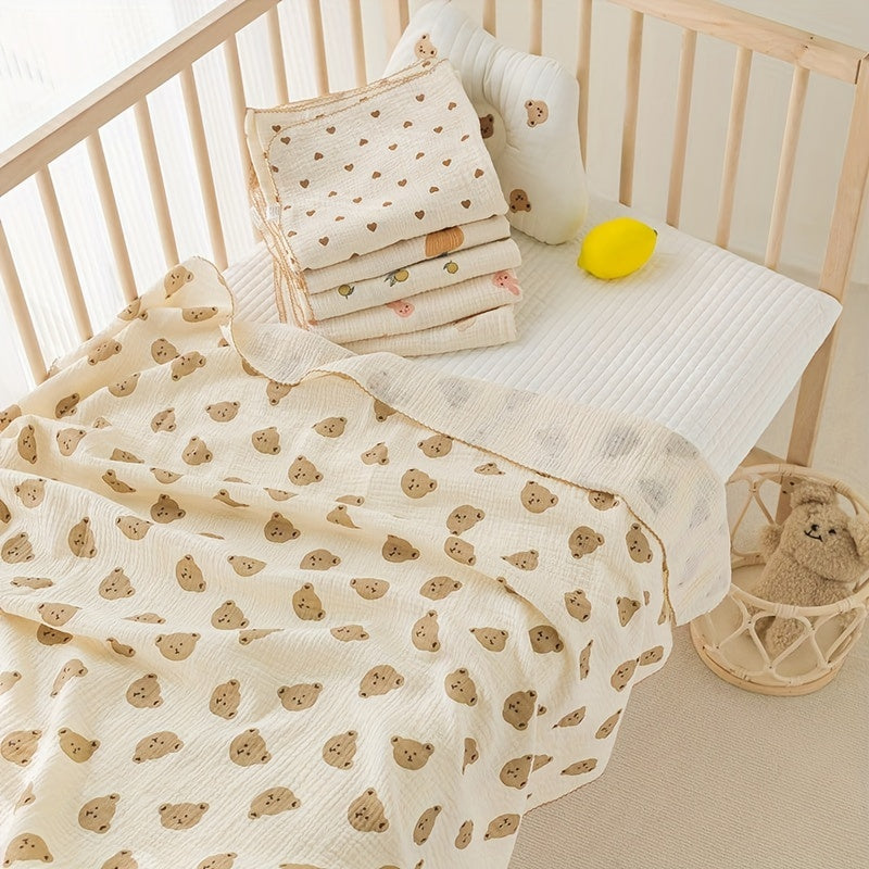 Keep your baby cozy and comfortable with our double-layer quilted gauze baby blanket. Made of pure cotton, this breathable blanket is perfect for spring and autumn outings. Featuring a cute bear animal cartoon design, this infant blanket also makes a