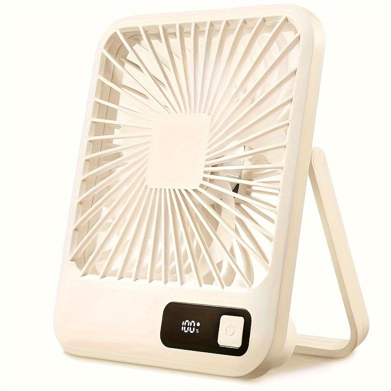 YITUMU Portable Desk Fan, 16.51 cm in size, that can be folded and adjusted to 180°. This personal table fan comes with a 1800mAh battery, offering 5 different speeds. It is USB rechargeable and perfect for use at home, office, or outdoors. Made of