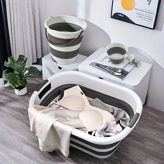 Collapsible Multifunctional Home Basin Set - Includes Plastic Wash Tub, Bucket, and Scoop for Toy Storage, Laundry, Snacks, Clothing Organization, Camping, Beach Trips, Car Wash, Pet Bathing, and Grooming - Perfect for Living Room, Outdoor Use, Bathroom