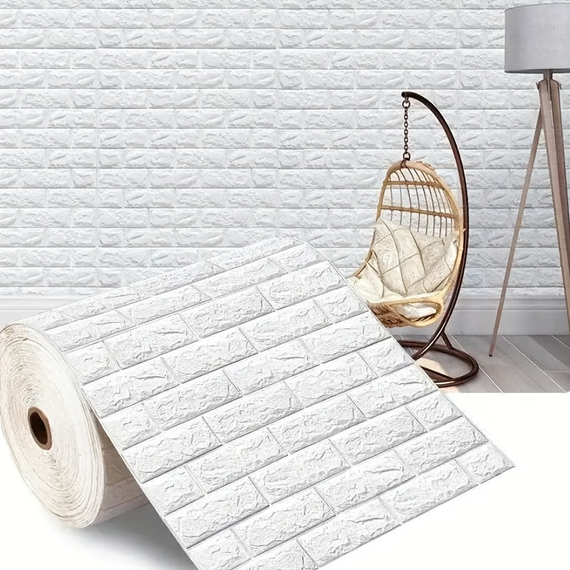 1 Roll of 3D Brick Pattern Self-Adhesive Vinyl Wallpaper, 50cm x 10/20m, Easy to Peel & Stick, Washable, Ideal for Kitchen, Living Room, Bathroom and Hallway. Durable European Home Decor