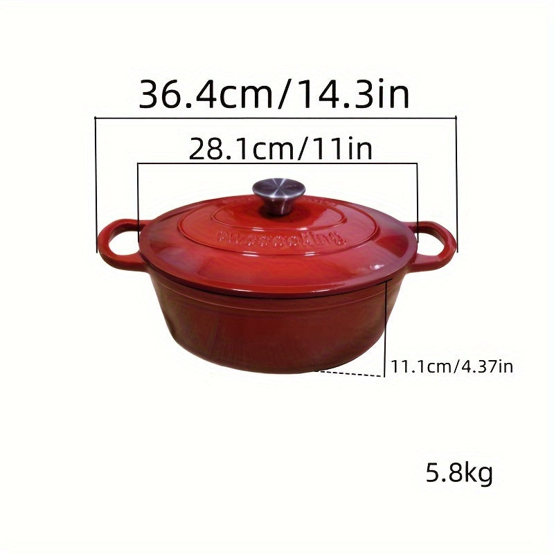 Mustahkam Enameled Oval Dutch Oven: Sho'rva, qovurdoq va qozonlar tayyorlash uchun ko'p funksiyali Enameled Pishirish Qozonlari - 5.8kg oziq-ovqat sig'adigan.