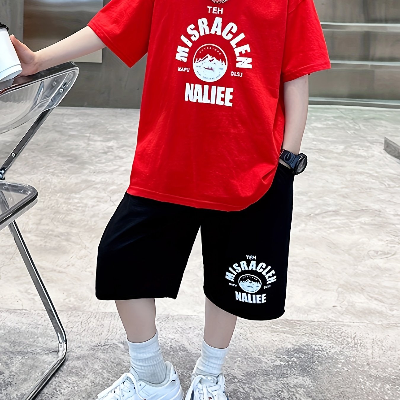 Boys' 2pcs Set: Short Sleeve T-shirt and Shorts for Medium and Large Children