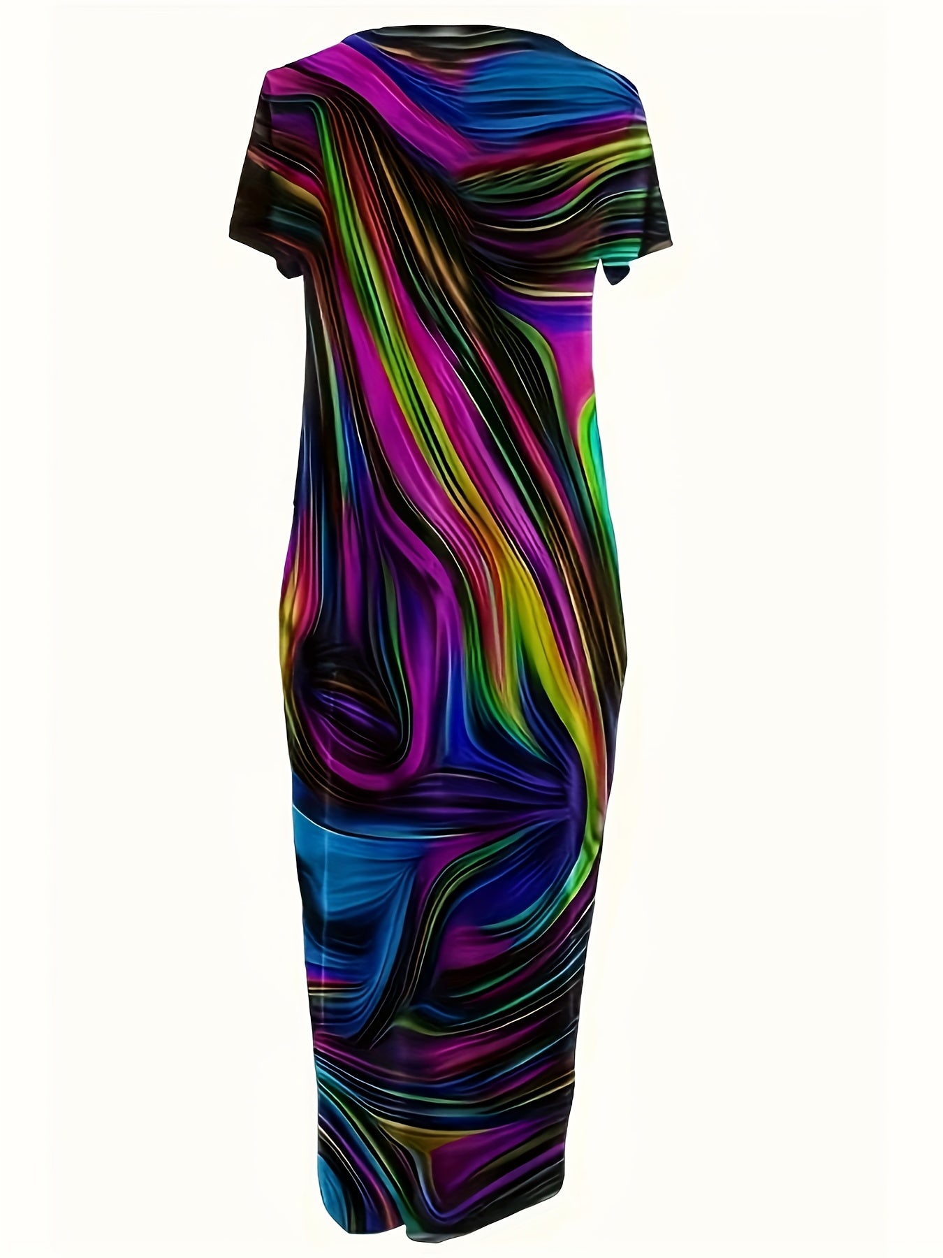 Plus Size Allover Print Maxi Dress for Spring & Summer, Casual Short Sleeve Crew Neck, Women's Plus Size Clothing