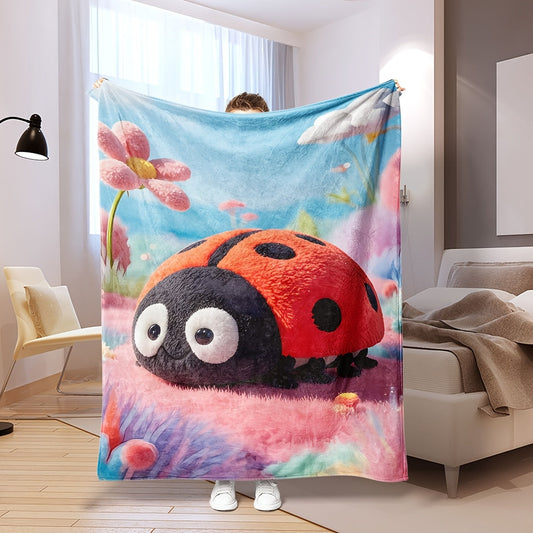 Modern Ladybug Design Plush Throw Blanket - Versatile All-Season Knit Blanket for Home and Travel - Made of Soft Polyester, Easy to Clean and Perfect Gift for Kids