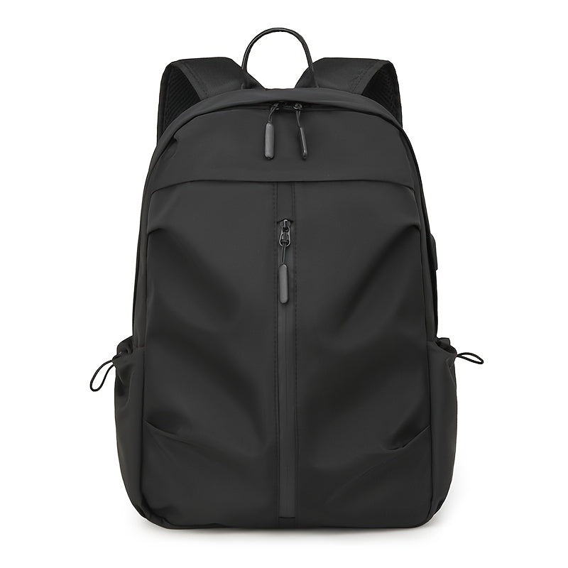 Boys' stylish solid color backpack with zipper, waterproof and spacious. Perfect for daily use and travel.