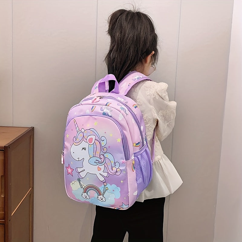 Cute Unicorn Princess Backpack for Girls - Nylon, Waterproof & Lightweight with Adjustable Straps, Zip Closure - Ideal for Kindergarten & Outdoor Adventures, Ages 3-6, Unicorn-themed.