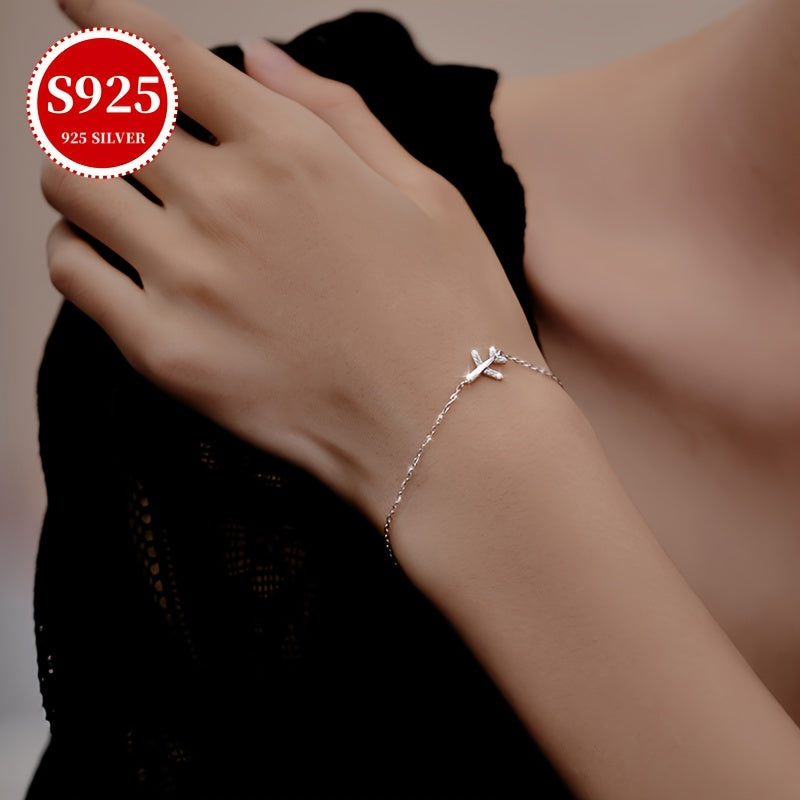 925 Silver Paper Airplane Bracelet with 18K Golden Plating and Synthetic Zirconia, Hypoallergenic, Anti-Tarnish, Includes Gift Box, Ideal for Daily Wear & Thanksgiving, Suitable for All