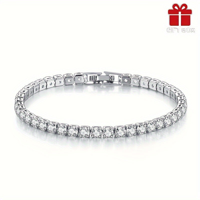 One piece of elegant titanium steel jewelry for women with a 14K golden plated tennis bracelet featuring synthetic cubic zirconia. Perfect for daily or festival wear, this piece makes for an ideal Mother's Day gift and comes in a gift box.