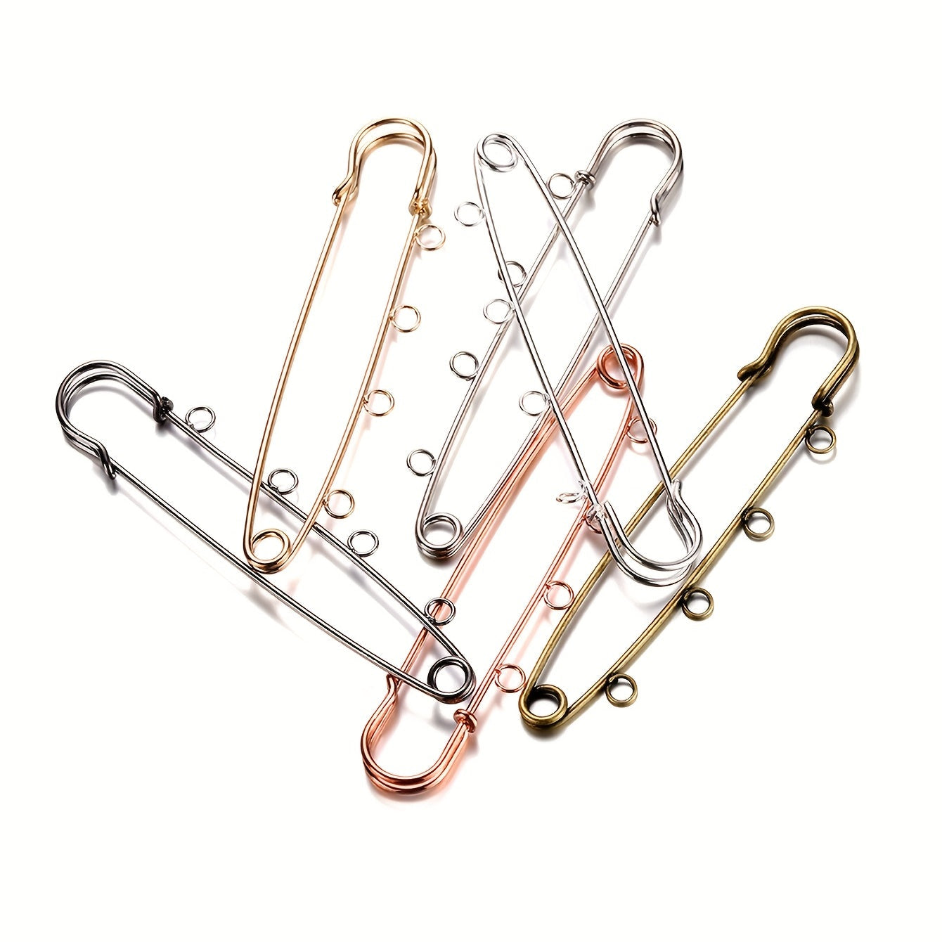 Iron safety brooch kilt pins findings accessories for jewelry making. Pack of 10 pieces measuring 80x20mm with a hole size of 3.5mm.