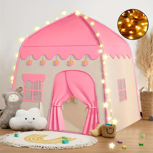 Pink Princess Tent with Star Lights, Indoor/Outdoor Playhouse, Great Gift for Boys and Girls.